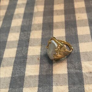Gold and White Women's Ring adjustable pearl ring